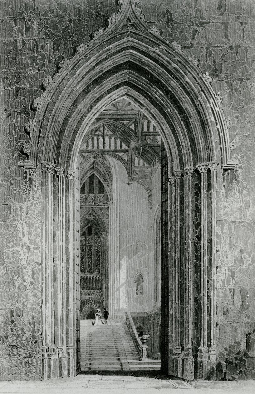 Great Western Hall, joka johtaa Grand Salooniin tai Octagon, Fonthill Abbey, 1824 tekijältä English School