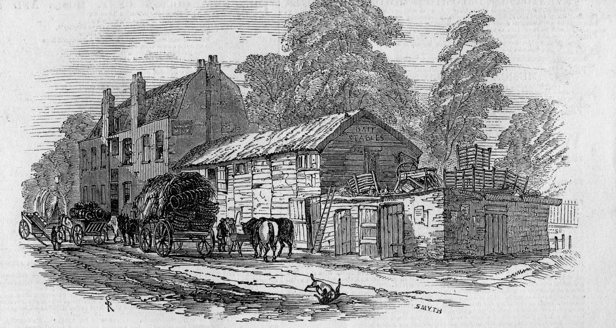 The Half-Way House Knightsbridgen ja Kensingtonin välillä, kaiverrettu Frederick James Smythin toimesta, 1848. tekijältä English School