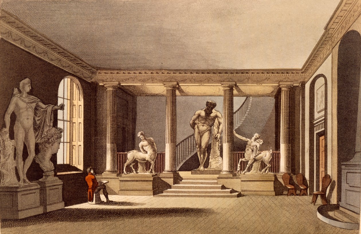 The Hall at the Royal Academy, Somerset House, kuvitus Ackermanns Repository of Artsista, julkaistu toukokuussa 1810 tekijältä English School