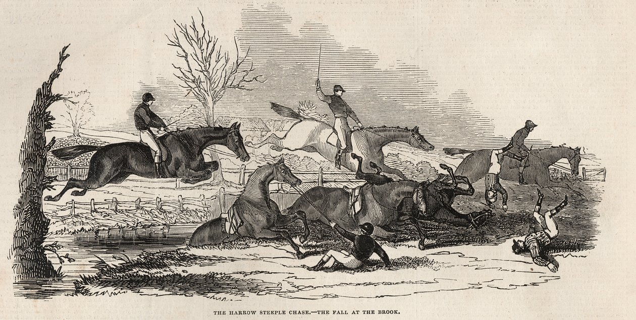 The Harrow Steeple Chase: The Fall at the Brook, "The Illustrated London News", 26. huhtikuuta 1845 tekijältä English School