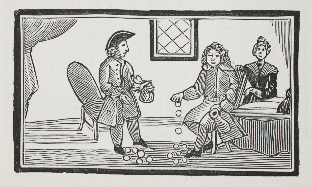 Bethnal Greenin sokean kerjäläisen historia, kuvitus John Ashtonin kirjasta Chap-books of the Eightenth Century, pub. 1882 tekijältä English School