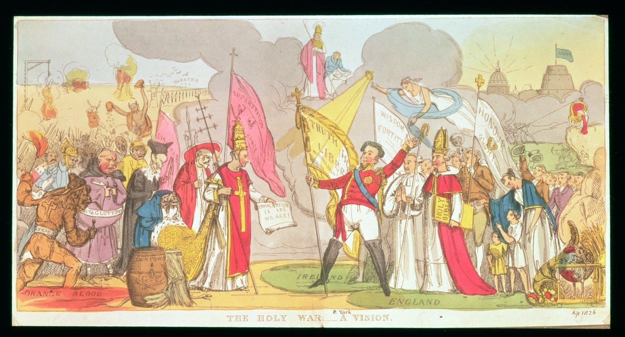 Pyhä sota - Visio, satiirinen sarjakuva taistelusta katolisen vapautumisen puolesta Irlannissa, 1826 tekijältä English School