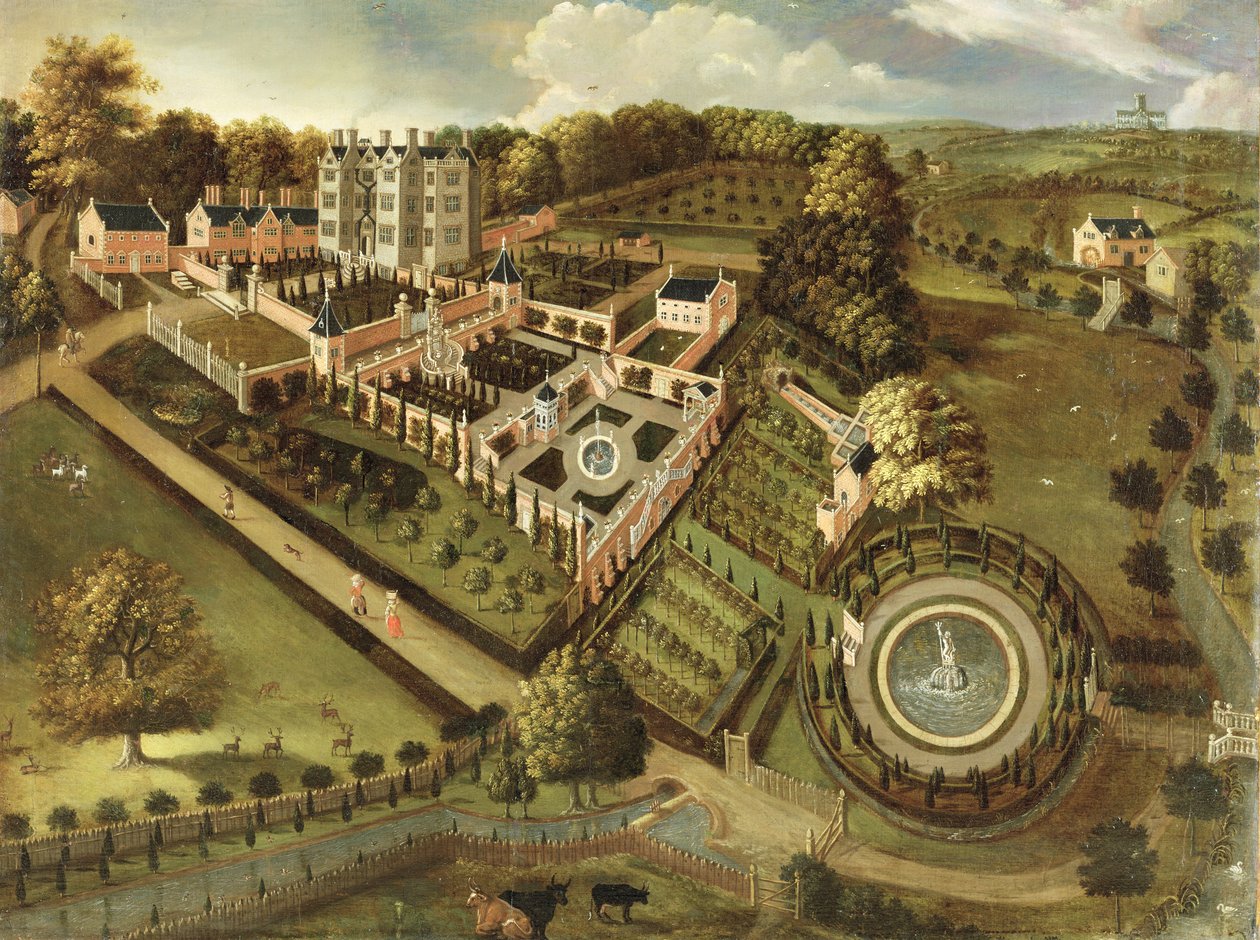 Llanerch Hallin talo ja puutarha, Denbighshire, noin 1662-72. tekijältä English School