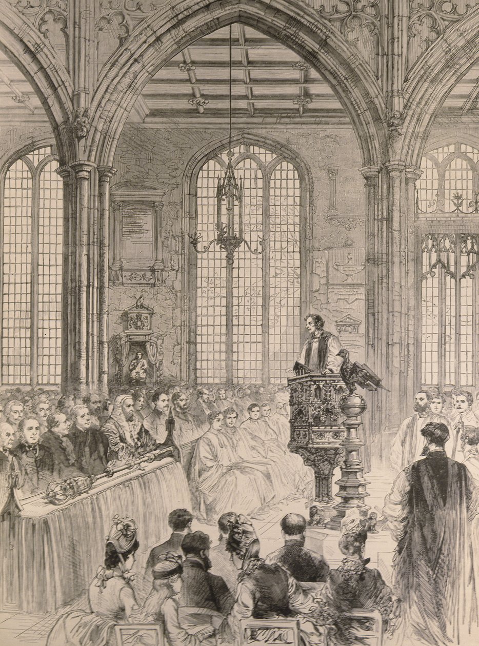House of Commons osallistuu osavaltiossa juhlavuoden jumalanpalvelukseen St. Margarets Churchissa, Westminster, The Illustrated London News, 28. toukokuuta 1887 tekijältä English School