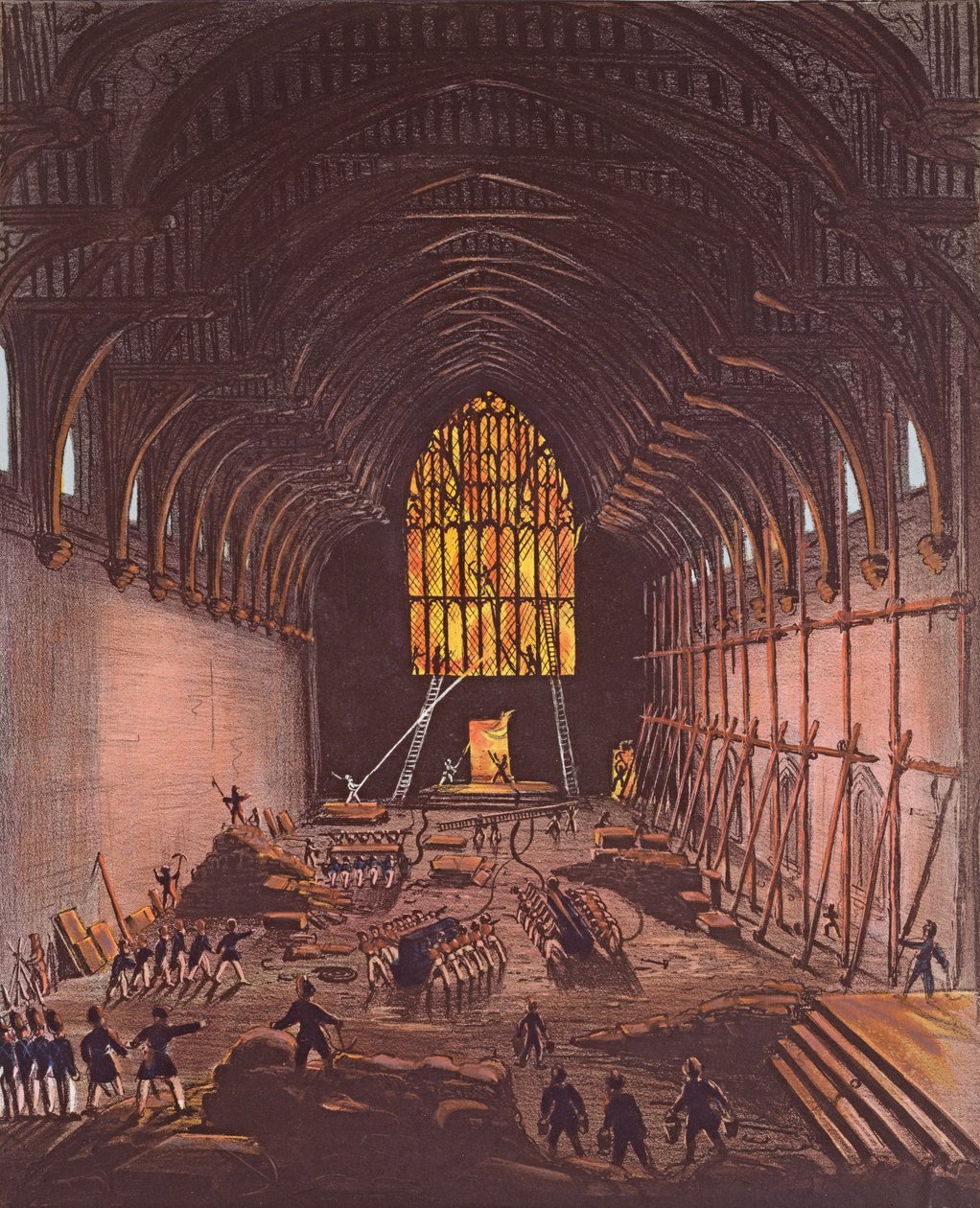 Westminster Hallin sisustus, 1834 (värikaiverrus) tekijältä English School