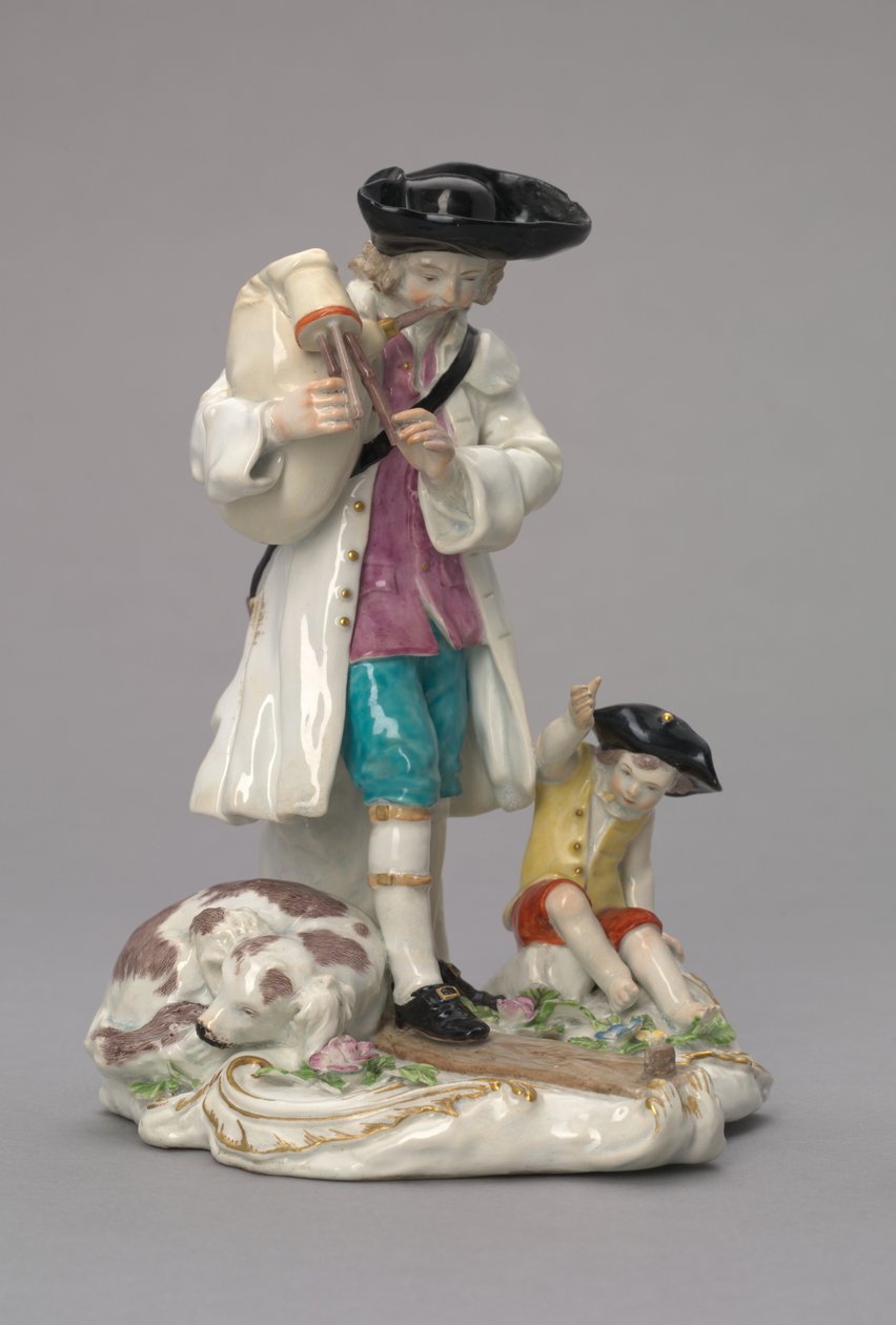 The Itinerant Musician, valmistaja Chelsea Porcelain Factory, Englanti, n. 1756 tekijältä English School