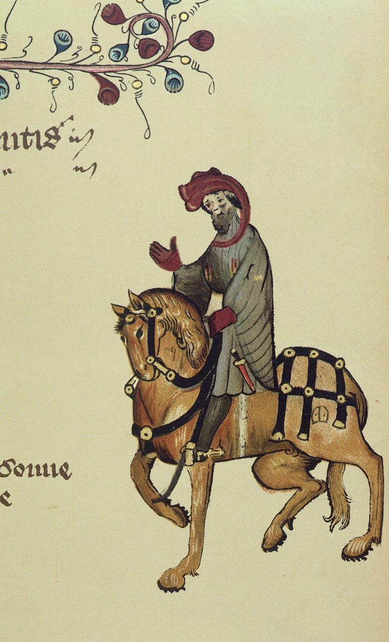 The Knight, faksimile yksityiskohta Canterbury Talesista, kirjoittanut Geoffrey Chaucer (n. 1342-1400) tekijältä English School