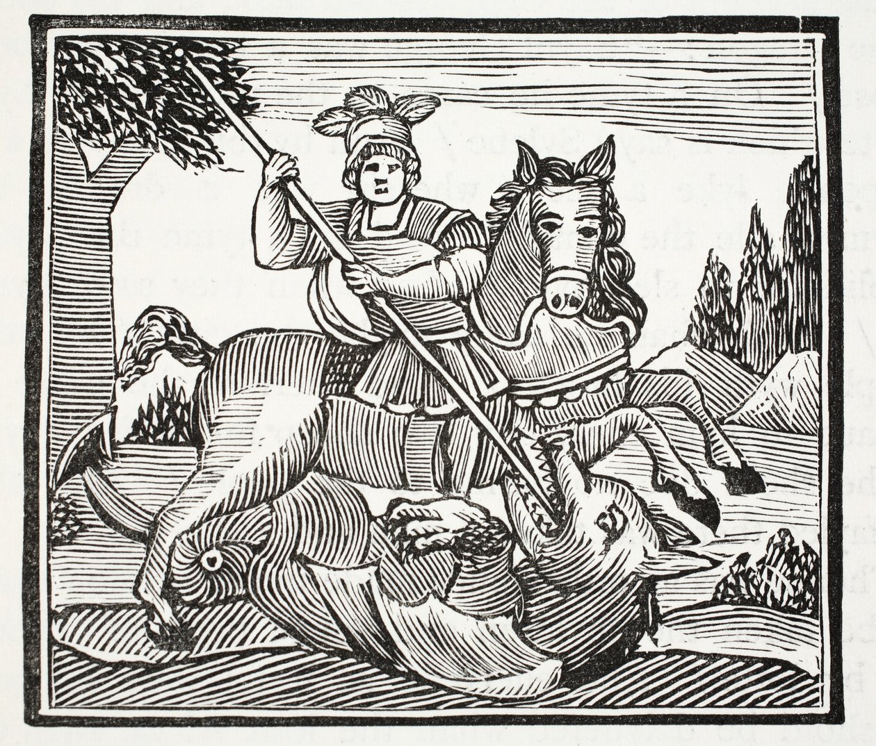 Pyhän Yrjön, Englannin jalon mestarin, elämä ja kuolema, kuvitus John Ashtonin kirjasta Chap-books of the Eightenth Century, pub. 1882 tekijältä English School