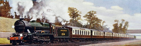 The London Dover Express "Lord Nelson", kuvitus "The Wonder Book of Railways" -julkaisusta, neljästoista painos, toimittanut Harry Golding tekijältä English School
