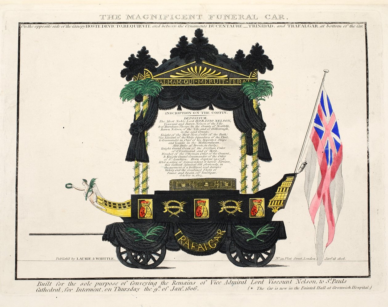The Magnificent Funeral Car, pubi. 1806 (käsinvärinen kaiverrus) tekijältä English School