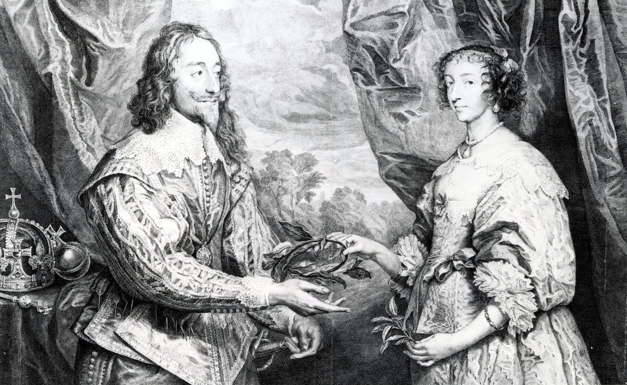 Henriettan ja Charlesin avioliitto, G. Vertuen kaiverrus Van Dyckin mukaan, 1742 tekijältä English School