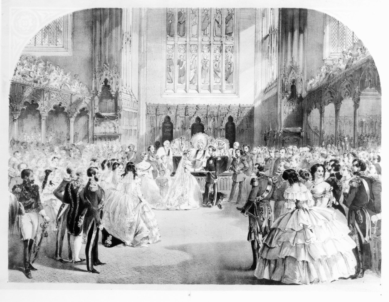 Victorian, kuninkaallisen prinsessan (1840-1901) ja Preussin kruununprinssi Frederick Williamin (1831-88) häät Chapel Royalissa, St. James