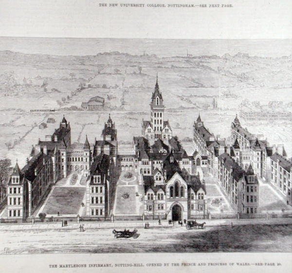 Marylebone Infirmary, Notting Hill, avasi Walesin prinssi ja prinsessa, Illustrated London News, 7. helmikuuta 1881 tekijältä English School