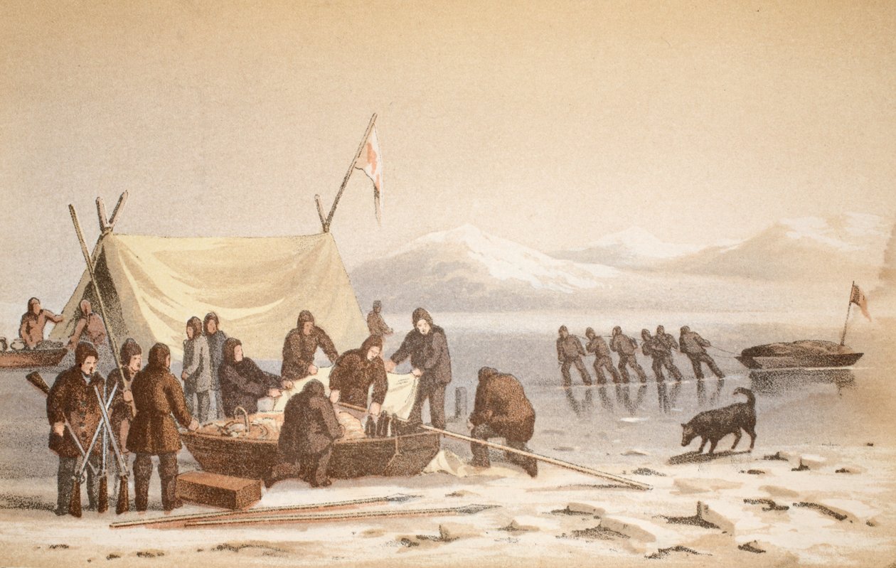 Kokous Wellington Channelissa, 14. kesäkuuta 1851, kuva matkasta Baffins Baylle ja Barrow Straitsille..., 1852 (käsinvärinen kaiverrus) tekijältä English School