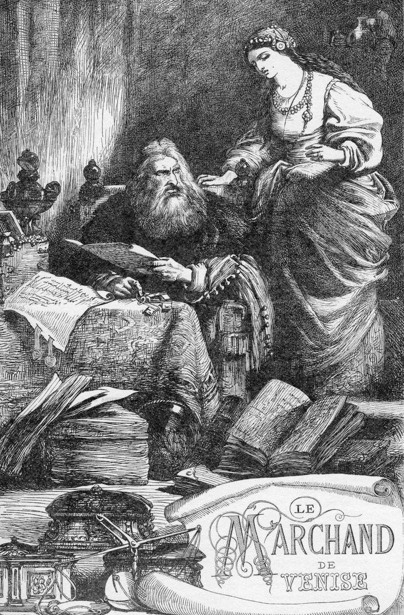 Venetsian kauppias - Venetsian kauppias - Kuvitus "" William Shakespearen valmiisiin teoksiin"" 1866 - Tämän painoksen kuvitukset ja yleinen muoto on lainattu Cassellin kuvitetusta Shakespearesta, joka julkaistiin Lontoossa tekijältä English School