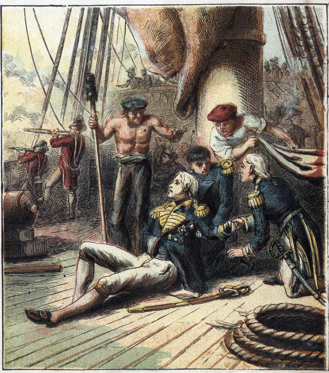Napoleonin sota: Trafalgarin taistelu, 21.10.1805 se vastusti amiraali Villeneuven johtamaa ranskalais-espanjalaista laivastoa vara-amiraali Nelsonin komentamaa brittiläistä laivastoa vastaan. Hän kuoli siellä. 