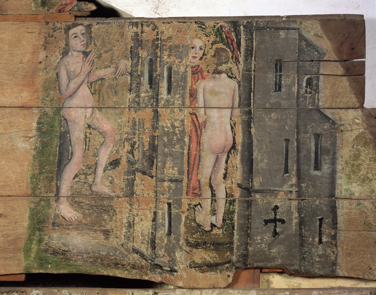 Kapea portti taivaaseen, Wenhaston Doomista, n. 1500-20 (maalattu puu) tekijältä English School