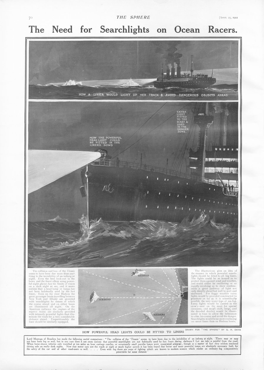 The Need for Searchlights on Ocean Liners, The Sphere, 27. huhtikuuta 1912 tekijältä English School