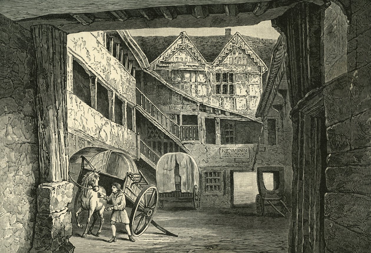 The New Inn, Gloucester, kuvitus teokseen "A Short History of the English People (Vol II)", kirjoittanut John Richard Green tekijältä English School