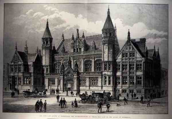 The New Law Courts Birminghamissa, jonka peruskiven kuningatar laski, The Illustrated London News, 26. maaliskuuta 1887 tekijältä English School