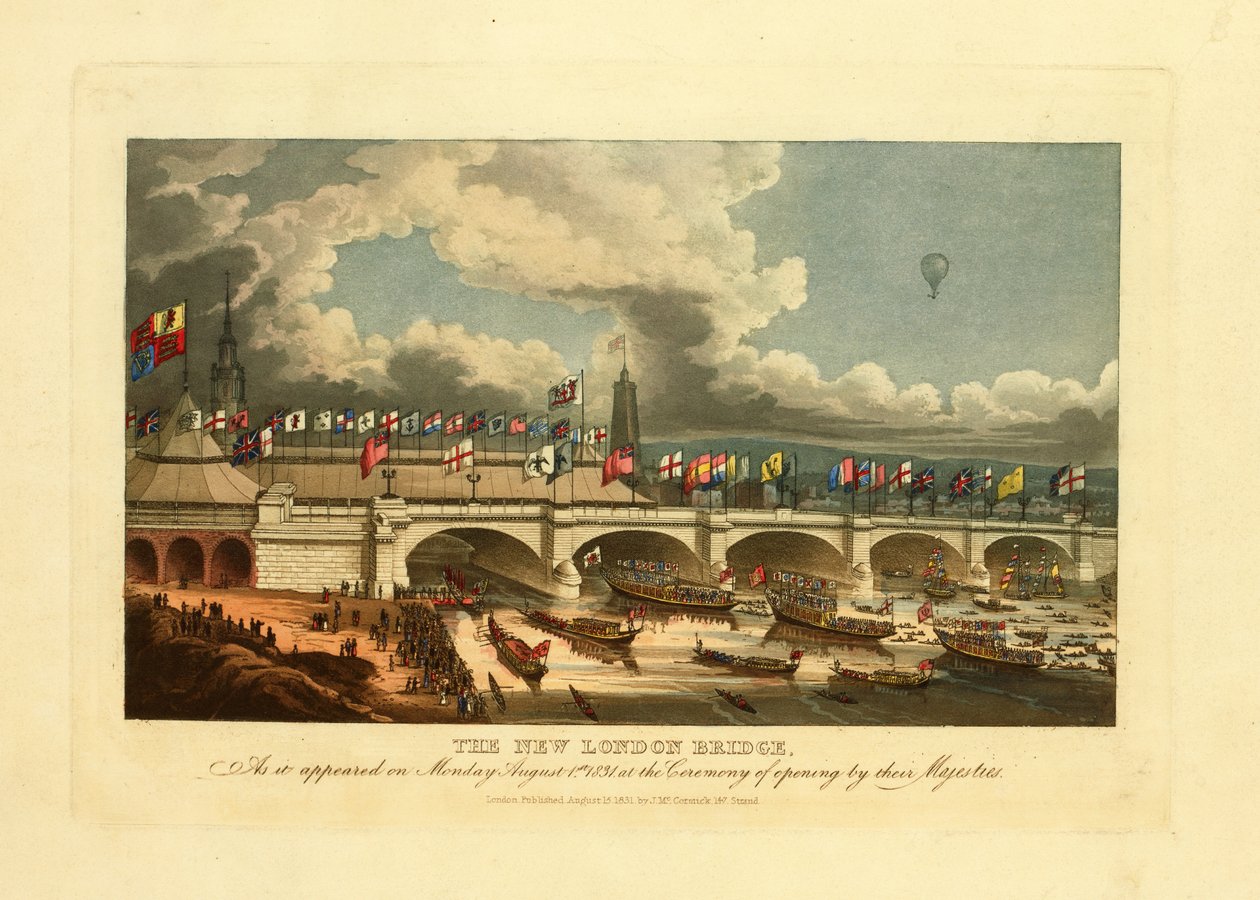New London -silta, sellaisena kuin se ilmestyi maanantaina 1. elokuuta 1831 heidän Majesteettiensa avajaisseremoniassa 1831 tekijältä English School