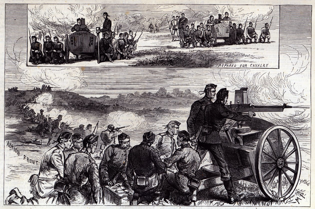 Nordenfelt Guns at Aldershot, Illustrated London News, syyskuu 1885 tekijältä English School
