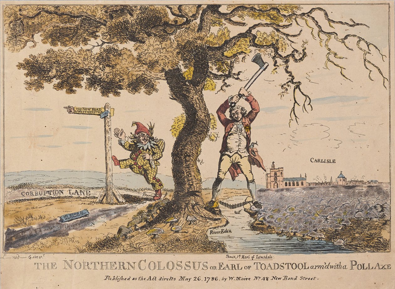 The Northern Colossus tai Earl of Toadstool, pubi. 1786 (käsinvärinen kaiverrus) tekijältä English School