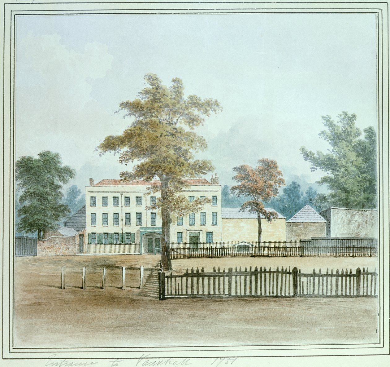 Vanha talo ja sisäänkäynti Vauxhall Gardensiin, 1751 tekijältä English School