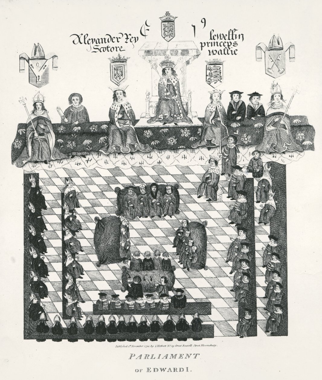 Edward I:n parlamentti (1239-1307) kopio Wriothesleyn käsikirjoituksesta n. 1523, pub. vuonna 1794 tekijältä English School
