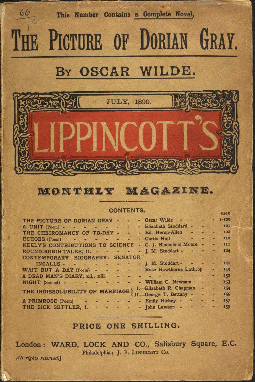 Oscar Wilden "The Picture of Dorian Gray", Lippincott