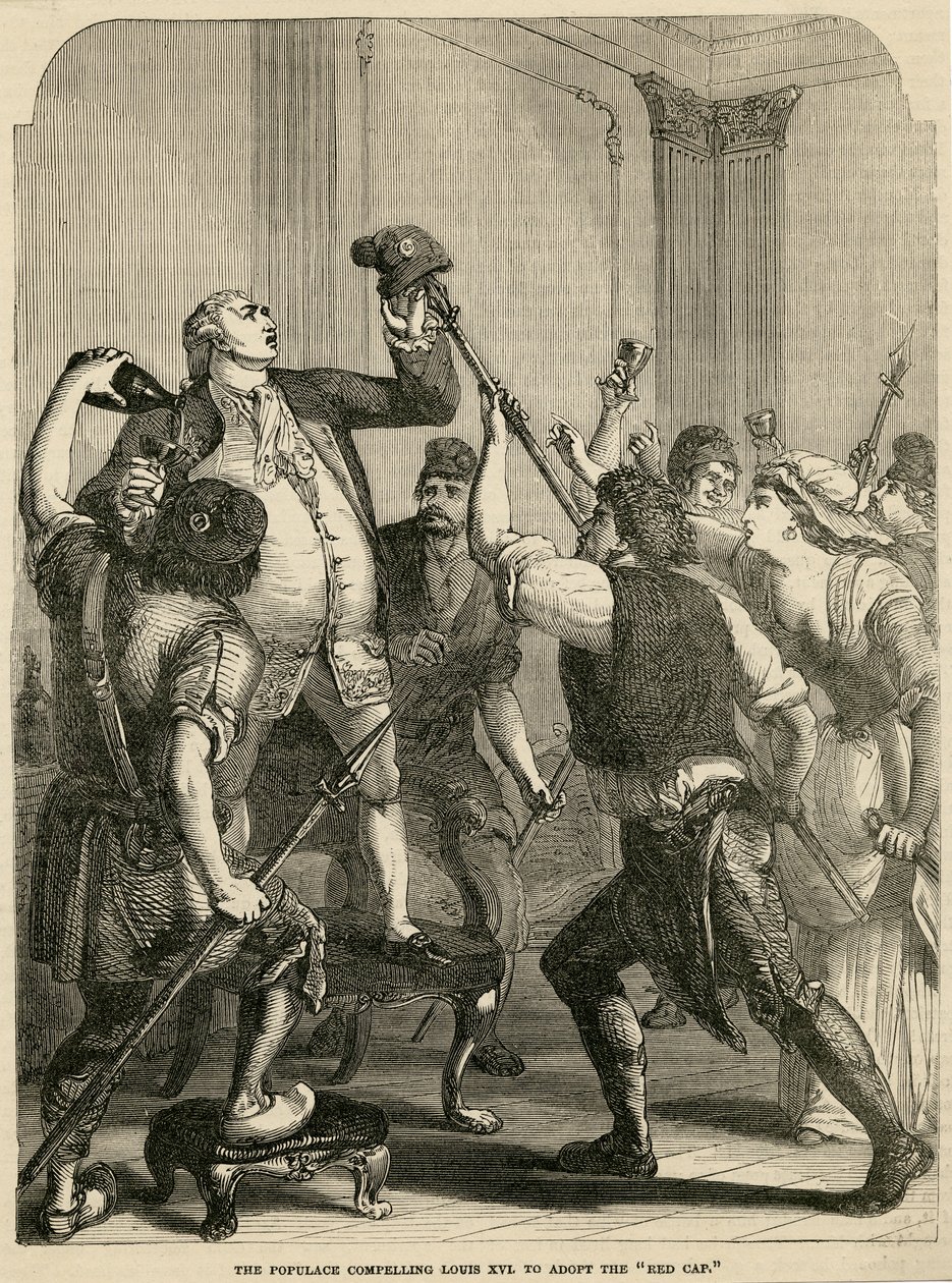 Väestö pakotti Louis XVI:n ottamaan käyttöön punaisen lippiksen, 1792 tekijältä English School