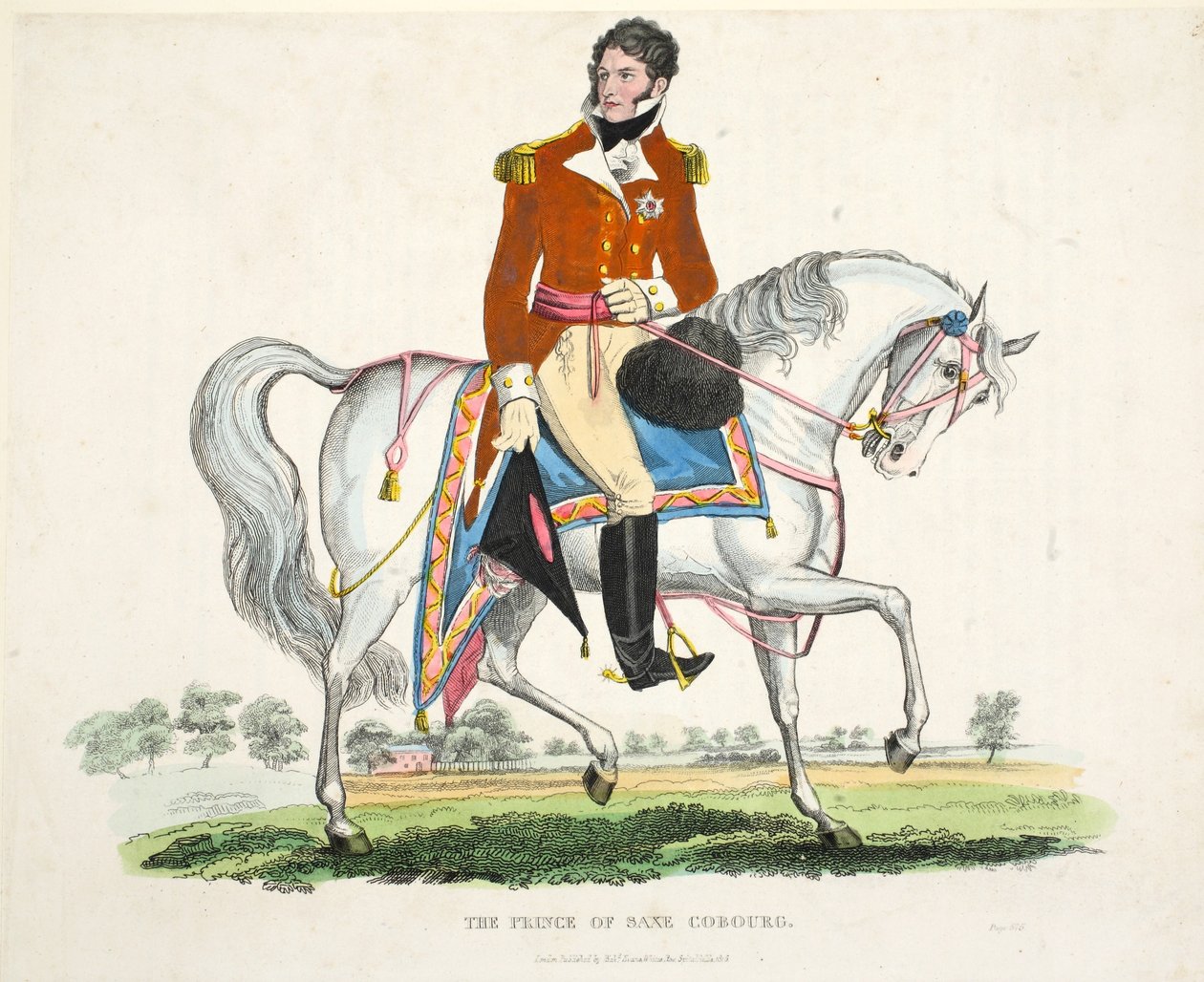 Saksi Coburgin prinssi, pubi. kirjoittanut Richard Evans, engr Romney, kuvitus William Mudfordin historiallisesta kertomuksesta Waterloon taistelusta, 1816 tekijältä English School