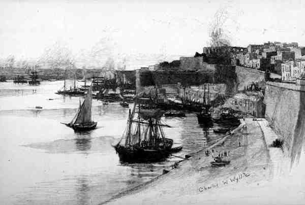 The Quays of the Grand Harbour, Valletta, Malta, The Picturesque Mediterranean, Volume 3, julkaisija Cassell and Co. Ltd. tekijältä English School