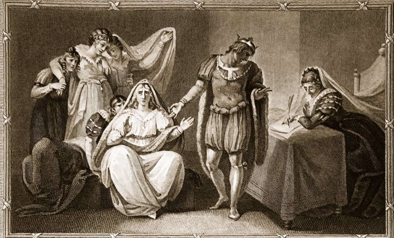 The Queen Dowager asettaa itsensä ja tyttärensä Richard III:n suojelukseen, kuvitus David Humesilta Englannin historia, pubi. R. Bowyer, Lontoo, 1812 tekijältä English School