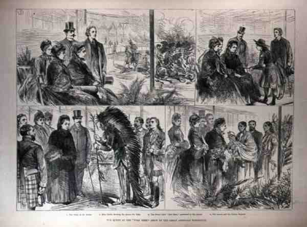 Kuningatar suuren amerikkalaisen näyttelyn villin lännen näyttelyssä, julkaisusta The Illustrated London News, 21. toukokuuta 1887 tekijältä English School