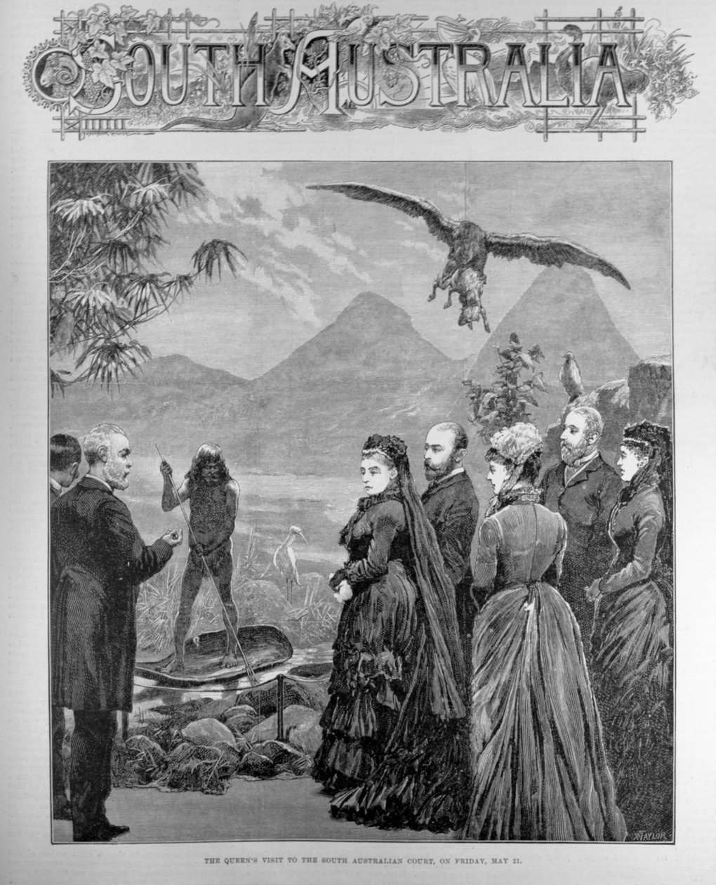Kuningattaren vierailu Etelä-Australian hovissa perjantaina 21. toukokuuta 1886, "The Illustrated London News", 29. toukokuuta 1886 (kaiverrus). tekijältä English School