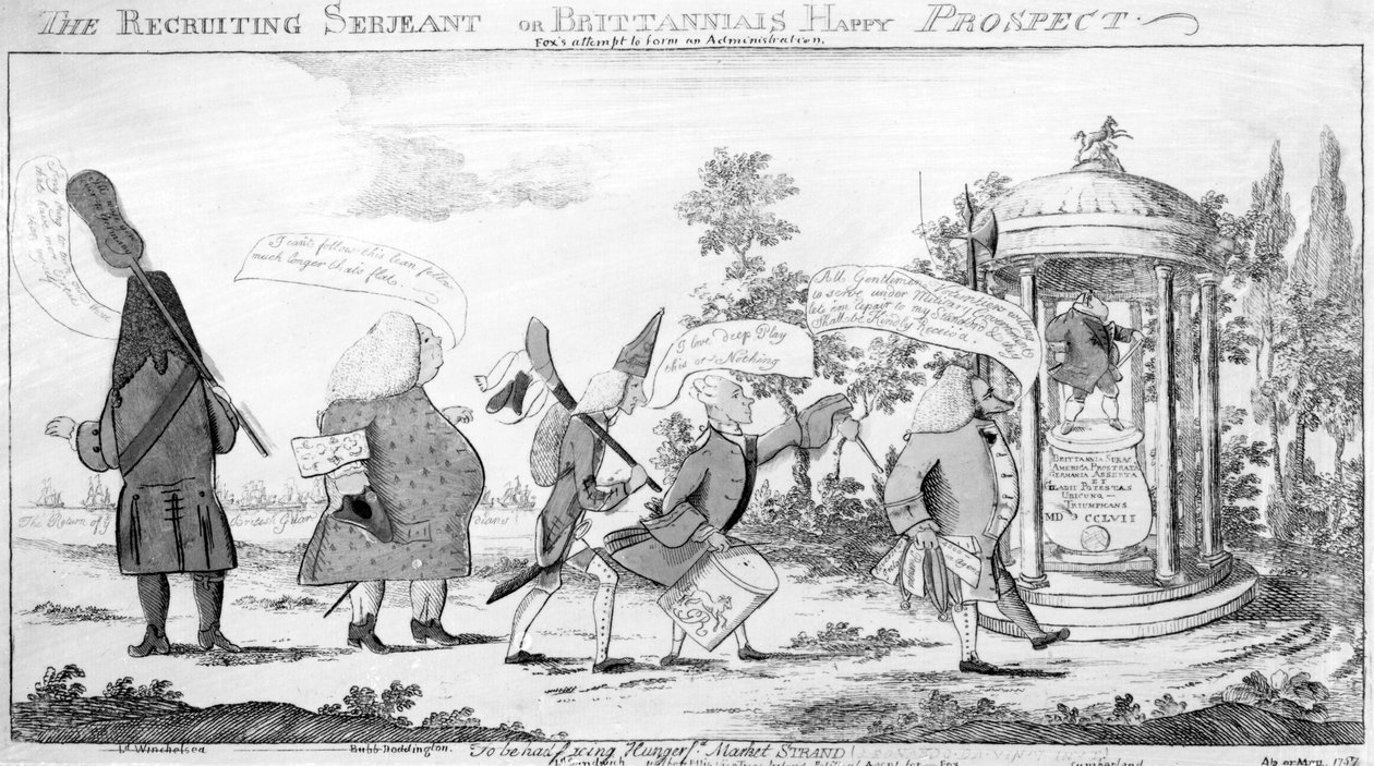 The Recruiting Sergeant eli Britannias Happy Prospect, George Townshend, 1757 tekijältä English School