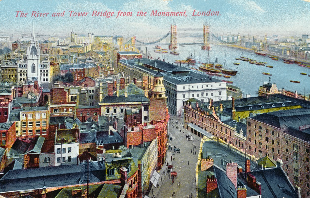 Thames-joki ja Tower Bridge, noin 1920 tekijältä English School