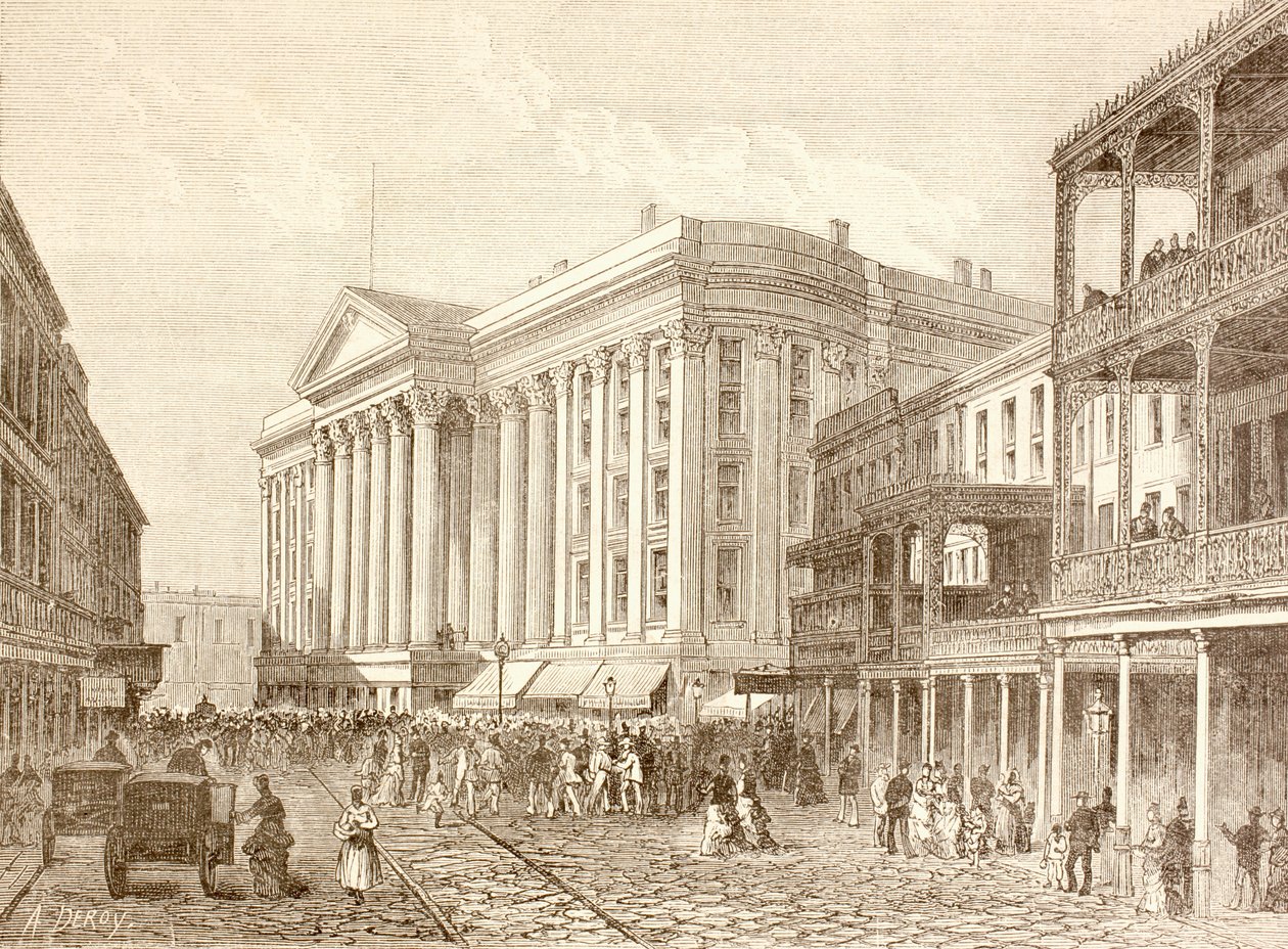 Saint Charles Hotel St. Charles Streetillä, New Orleansissa 1880-luvulla (litho) tekijältä English School