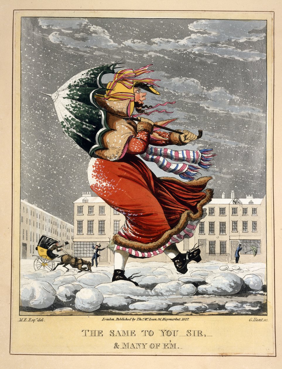 Sama sinulle, Sir, ja monet Em, kaiverrus G. Hunt, pub. Thos. McLean, Lontoo, 1827 (käsinvärinen kaiverrus) tekijältä English School