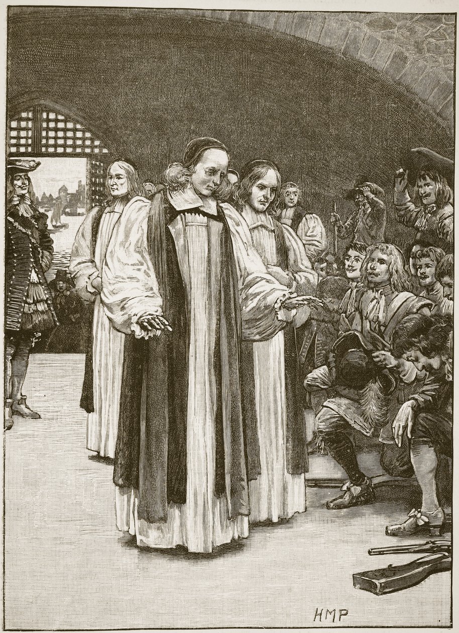Seitsemän piispaa astumassa torniin, kuvitus Cassells Illustrated History of Englandista (seepiakuva) tekijältä English School
