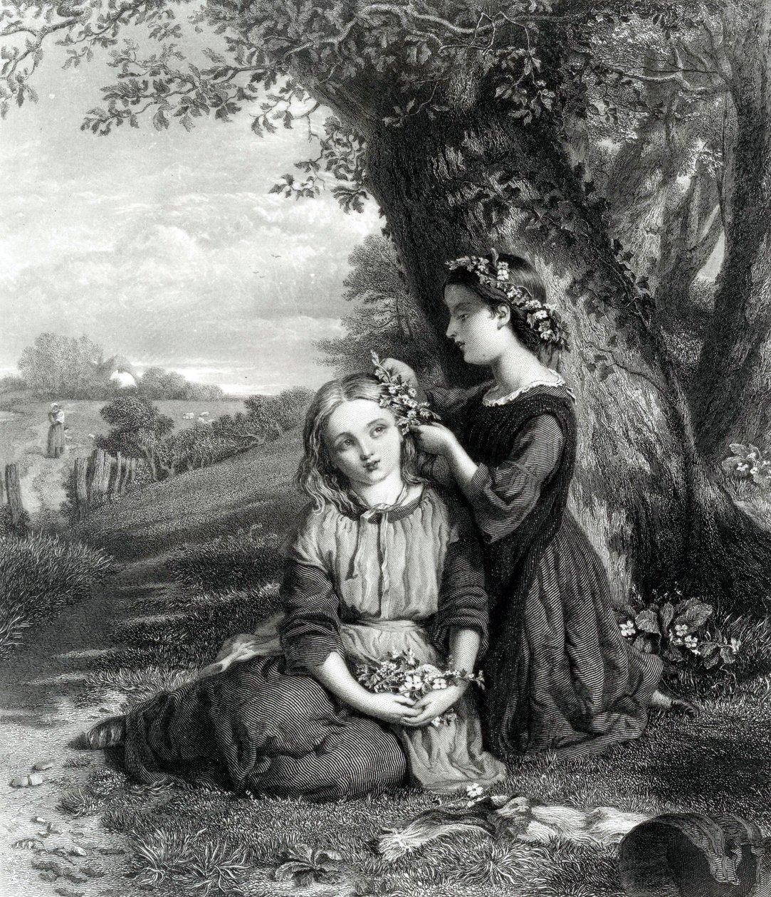 The Sisters, julkaistu Art Journalissa (1867), kaivertanut C. Cousen, 1867 tekijältä English School