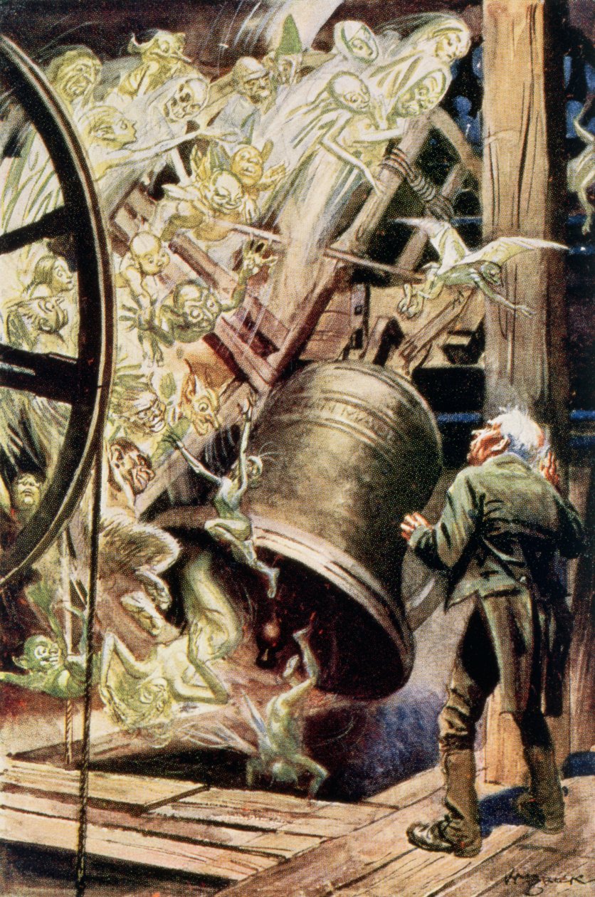 The Spirits of the Bells, kuvitus Charles Dickensin (1812-70) The Chimesille 1845 (värikaiverrus) tekijältä English School