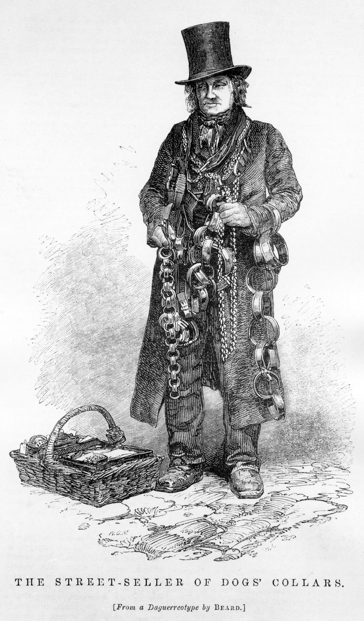 Koirien kaulapantaiden katumyyjä, n. 1840 tekijältä English School