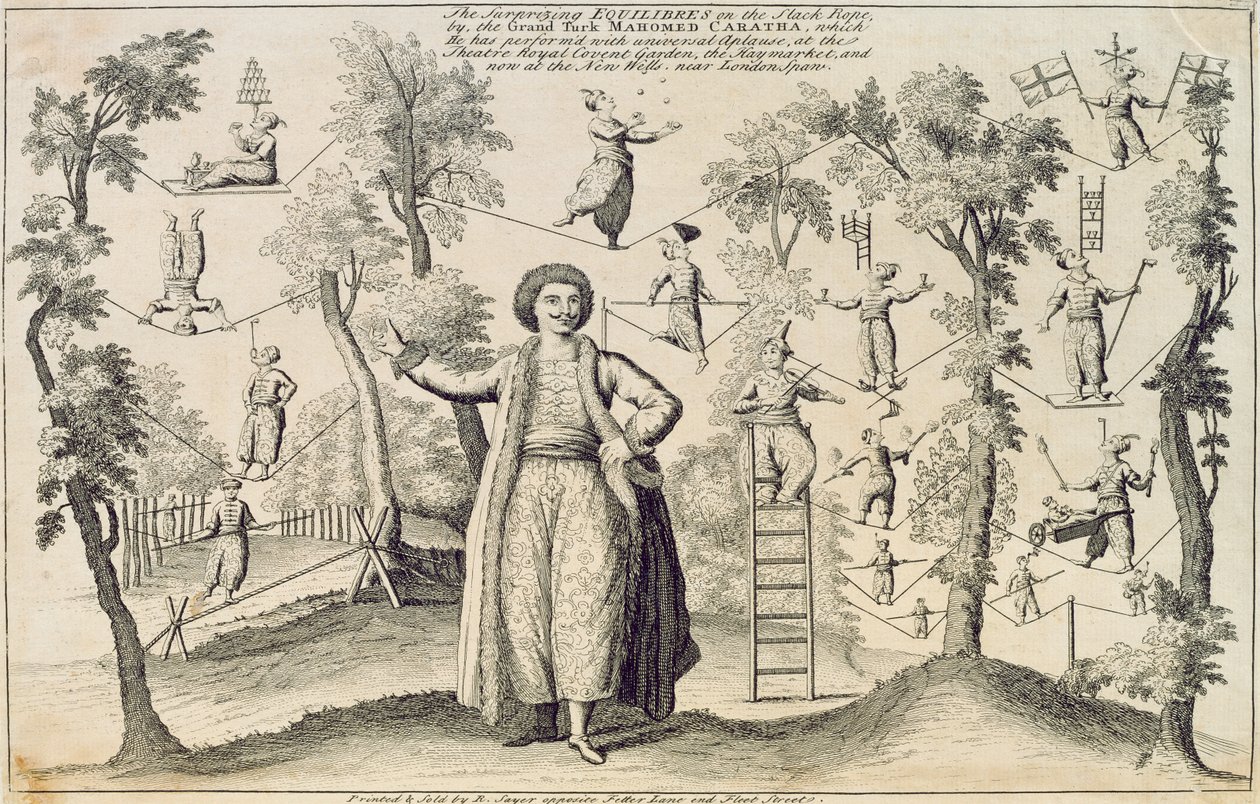 The Surprising Equilibres on the Slack Rope by Grand Turk, Mahomed Caratha, painatus Robert Sayer (fl.1750-80) tekijältä English School