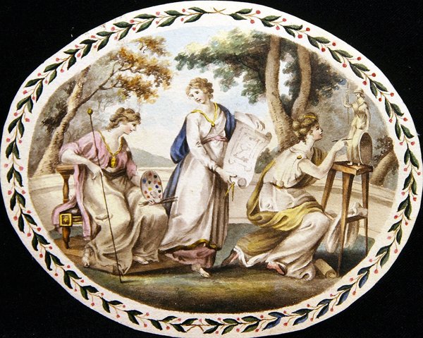 The Three Muses of the Arts, n. 1790 (akvarelli paperille) tekijältä English School