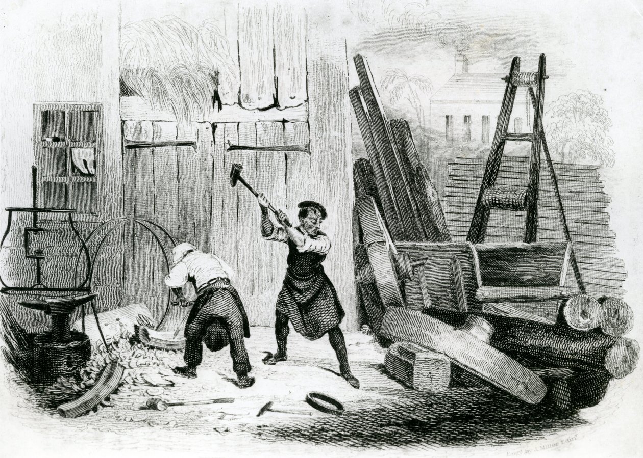 Wheel Wright, kirjasta "The Book of Trades", kaivertanut J. Miller tekijältä English School
