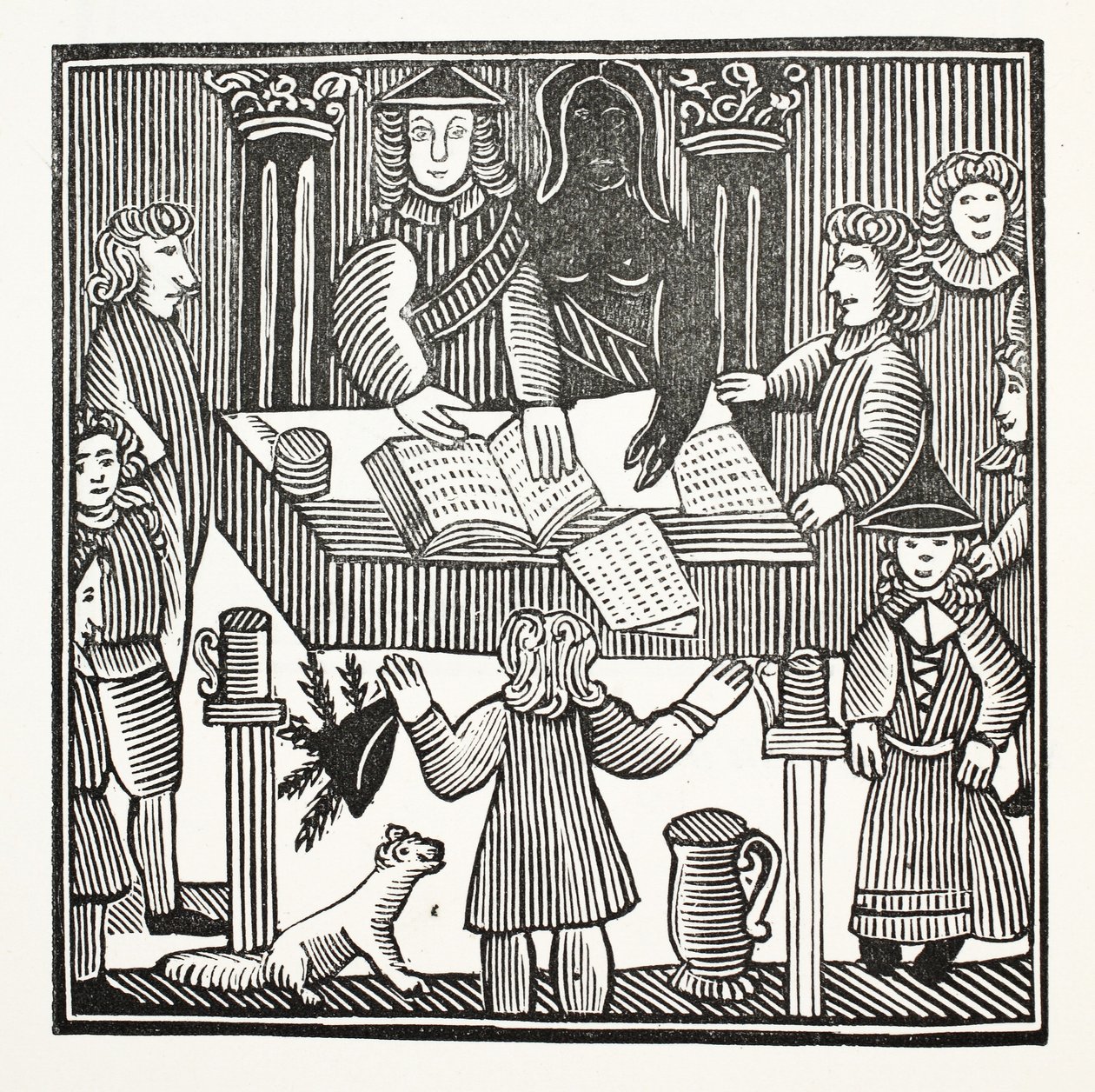 Sir John Barleycornin koko oikeudenkäynti ja syytteet, Knt., kuvitus John Ashtonin kirjasta Chap-books of the Eighteenth Century, pub. 1882 tekijältä English School