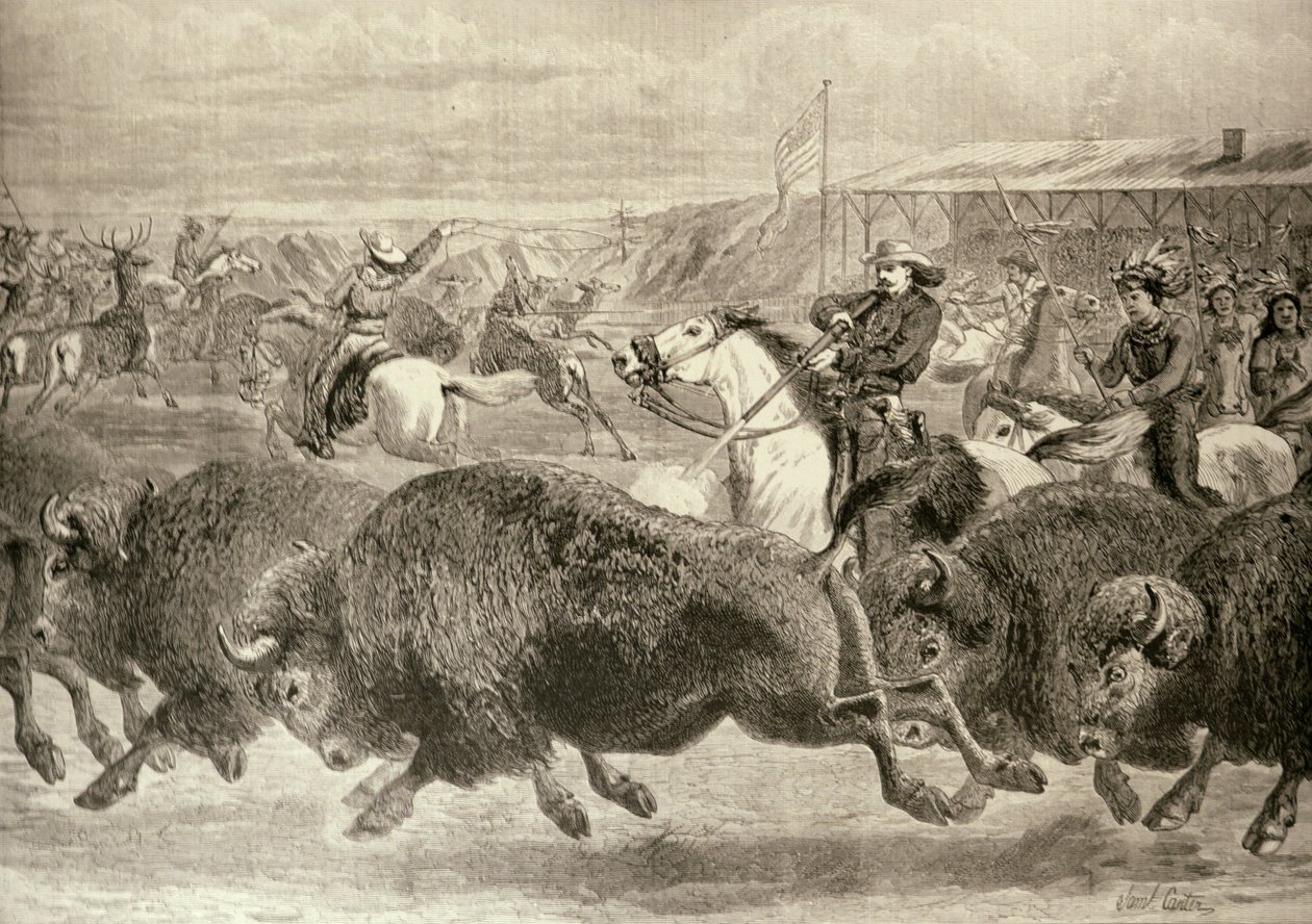 "Villi länsi" suuressa amerikkalaisessa näyttelyssä: Hunting Bison and Wapiti Deer, "The Illustrated London News", 18. kesäkuuta 1887 tekijältä English School