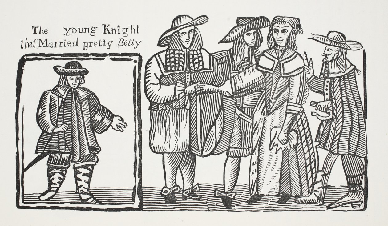 Nuori ritari, joka meni naimisiin kauniin Bettyn kanssa, kuvitus John Ashtonin kirjasta Chap-books of the Eighteenth Century, pubi. 1882 tekijältä English School